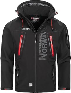 Geographical Norway Techno Men – Waterproof Softshell Hooded Jacket – Outdoor Tactical Wind Jacket – Hiking Skiing Autumn Winter Spring