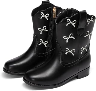 Coutgo Girls Cowgirl Boots Western Square Toe Bow Riding Mid Calf Boots