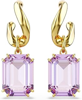 Swarovski Millenia drop earrings, Octagon cut, Purple, Gold-tone Finish