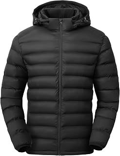 TBMPOY Men's Lightweight Down Jacket with Detachable Hood Waterproof Winter Coat with Insulated Hood for Travel Skiing