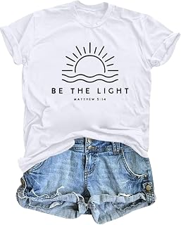 Christian Be The Light Shirts for Women Bible Verse Shirts Jesus Religious Faith Tshirts Inspirational Tees Tops