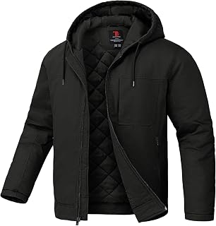 TBMPOY Men's Winter Work Jackets Hooded Cotton Quilted Lined Warm Coats