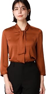 Ascot Tie Blouse, 8/4 Sleeves, Hand Washed, Vintage Satin, Solid Color