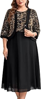 CYCLAMEN Plus Size Mother of the Bride Dress 2 Piece Set with Jacke Chiffon A-Line Sparkly Gown for Wedding Guest Formal