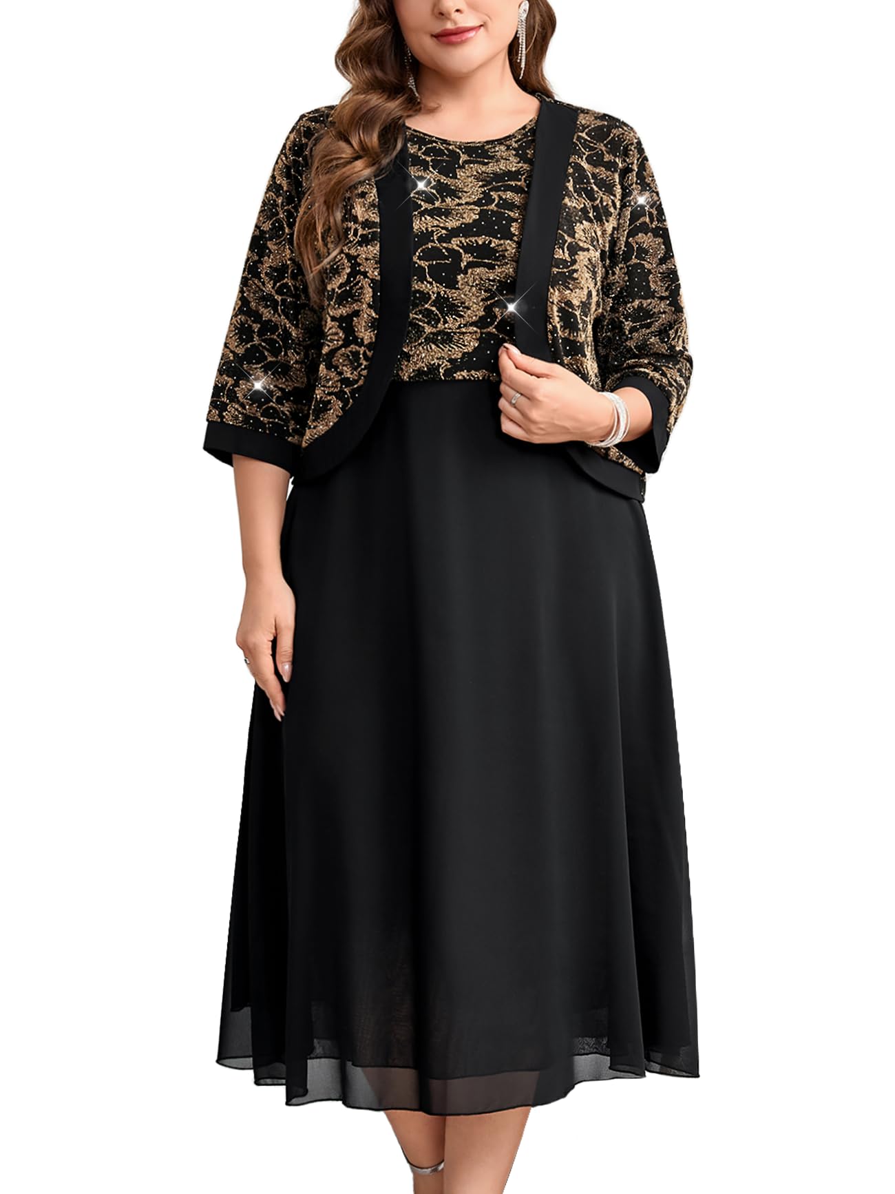 CYCLAMEN Plus Size Mother of the Bride Dress 2 Piece Set with Jacke Chiffon A-Li