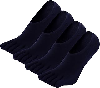 PUTUO Men's Toe Socks Trainer Socks: Invisible Socks Cotton with Five Fingers for Men Short Trainer Socks with Non-Slip Silicone Pad EU 39-46, 4 Pairs