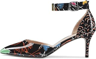 NobleOnly Women's Needle Kitten Low Heel Ankle Strap Pumps Closed Toe Pointed Toe Wedding Office Dress Shoes 6.5 CM Heels