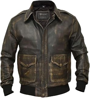 Mens G-1 Fur Collar US Navy Flight Distressed Brown Aviator Genuine Leather Jacket