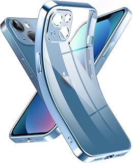 Supdeal Transparent Crystal Case for iPhone 13, Silicone Case Anti Yellow Case Bumper Military Anti-Shock Protective Layer Camera Case Lightweight Ultra Thin Slim, 6.1 Inches, Blue
