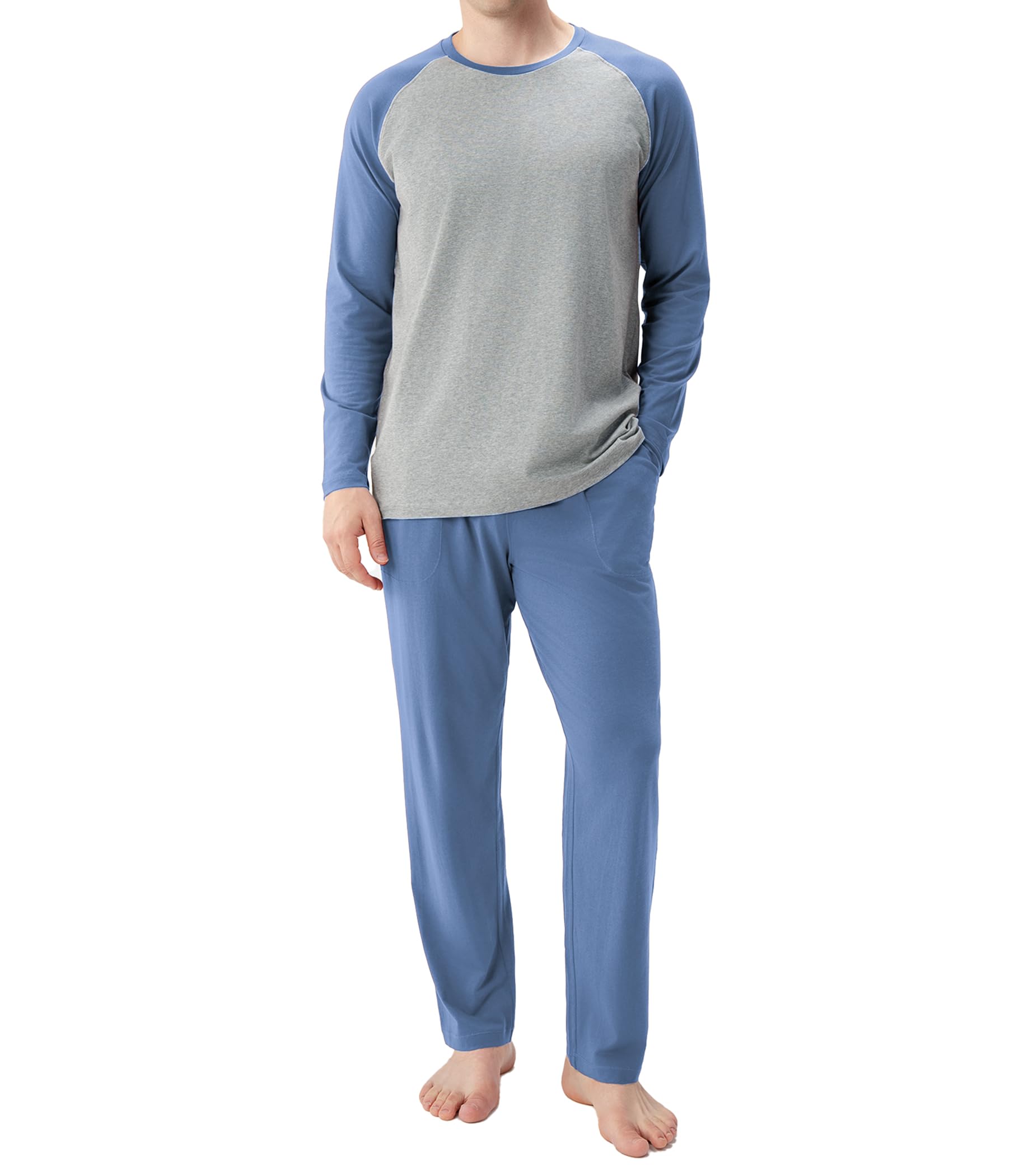 DAVID ARCHY Mens Pajama Set Long Sleeve PJs, Soft Lightweight Sleepwear with Poc