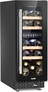Baridi 17 Bottle Dual Zone Slim Built-In 30cm Wine Cooler with Touch Screen Controls, Beech Wood Shelves & LED Light, Black - DH204