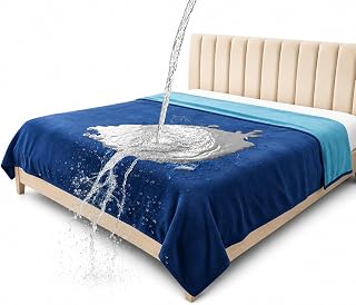 Waterproof Throw Blanket – Leakproof, Spill-Proof Flannel Blanket for Bed, Couch, Kids & Pets Protection, Reversible Water-Proof Design (Navy Blue & Abyss Green, 40x60)