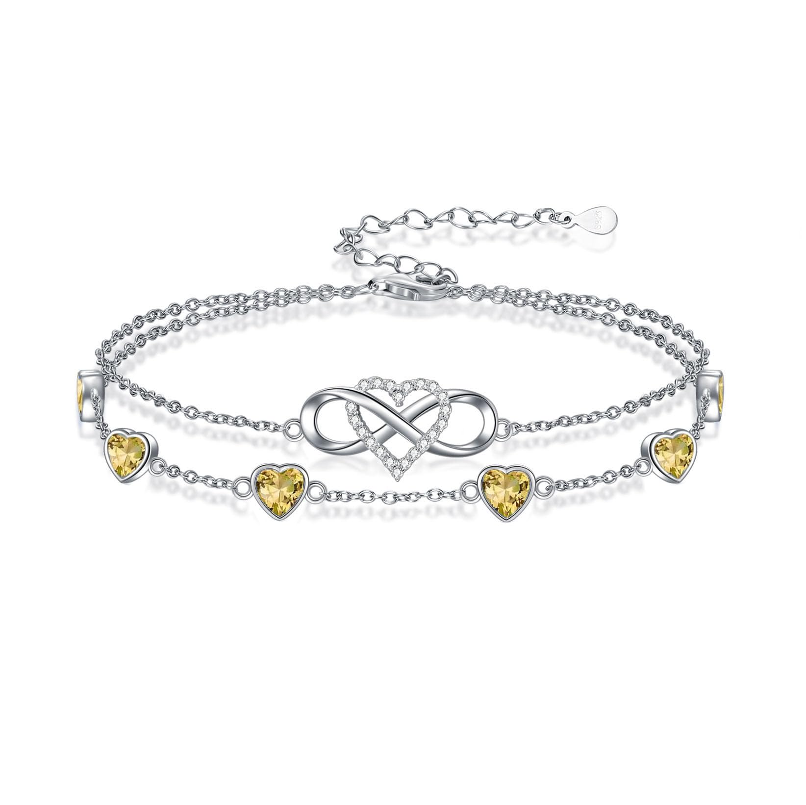 Infinity Heart Birthstone Charm Link Anklets/Bracelets for Women 925 Sterling Si