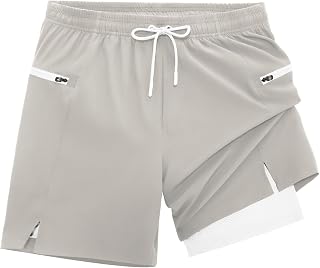 veepro Mens Running Shorts 2 in 1 Quick Dry Gym Workout Shorts Lightweight 7" Athletic Exercise Training Shorts with Compression Liner Zip Pocket