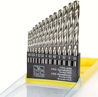 13pcs Twist Drill Bit Set (1.5mm-6.5mm) Stainless Steel and Carbide Uncoated, Traditional Spiral Twist Drills, Hex Shank, Precision and Durable Drill Bits