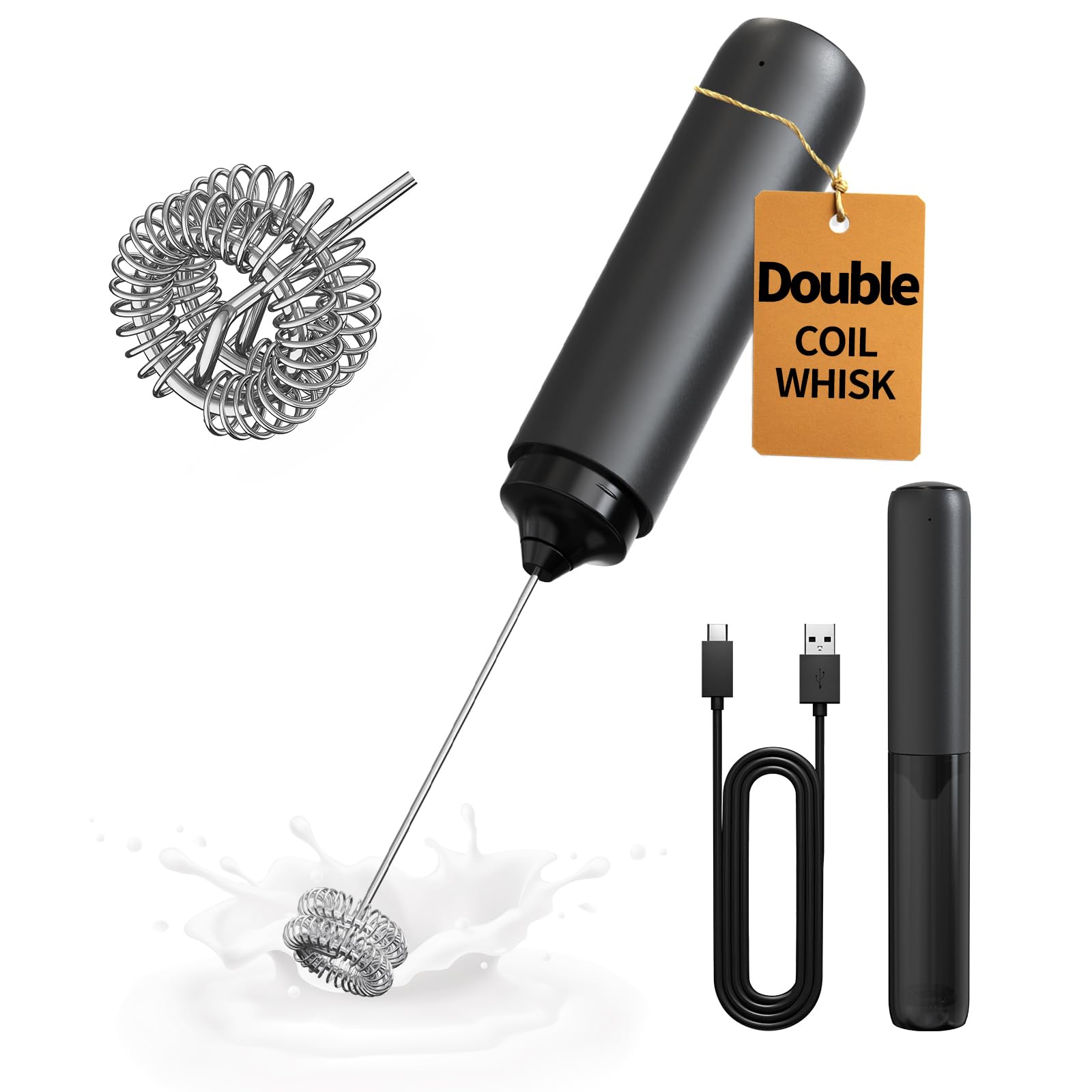 CIRCLE JOY Electric Milk Frother Handheld, Rechargeable Coffee Frother with Dual