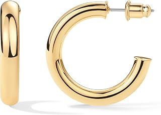 PAVOI 14K Yellow Gold Plated Lightweight Chunky Open Hoops | Gold Hoop Earrings for Women | 30mm Thick Infinity Gold Hoops Women Earrings
