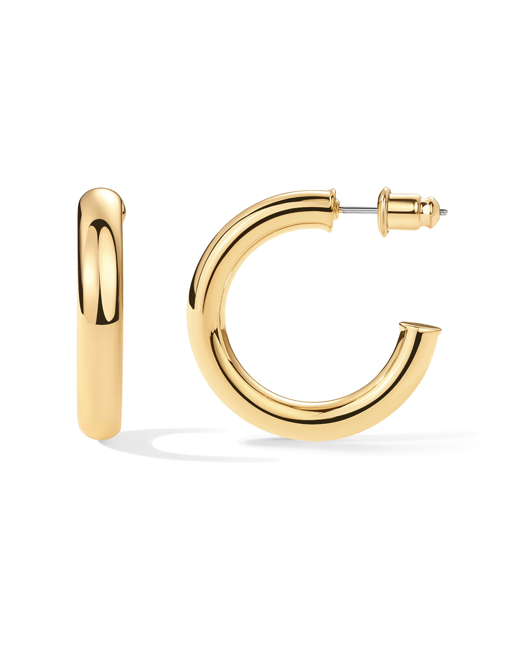 PAVOI 14K Yellow Gold Plated Lightweight Chunky Open Hoops | Gold Hoop Earrings 