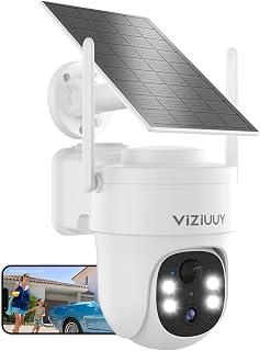 VIZIUUY 3MP Solar Security Cameras Wireless Outdoor, WiFi 6,360°PTZ Camera | Color Night Vision, IP66 Weatherproof, PIR+AI Detection, 2-Way Audio, Alexa & Google Assistant,for Backyard/Front Door/Porch