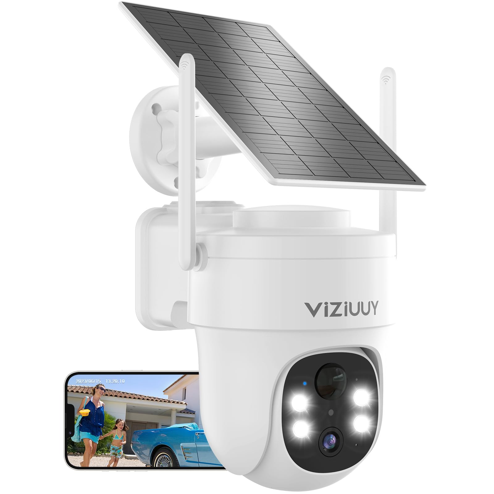 VIZIUUY 3MP Solar Security Cameras Wireless Outdoor, WiFi 6,360°PTZ Camera | Col