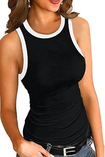 DUOEASE Women's Basic Tank Top with High Neck Sexy Ribbed Slim Fit Summer Tank Top