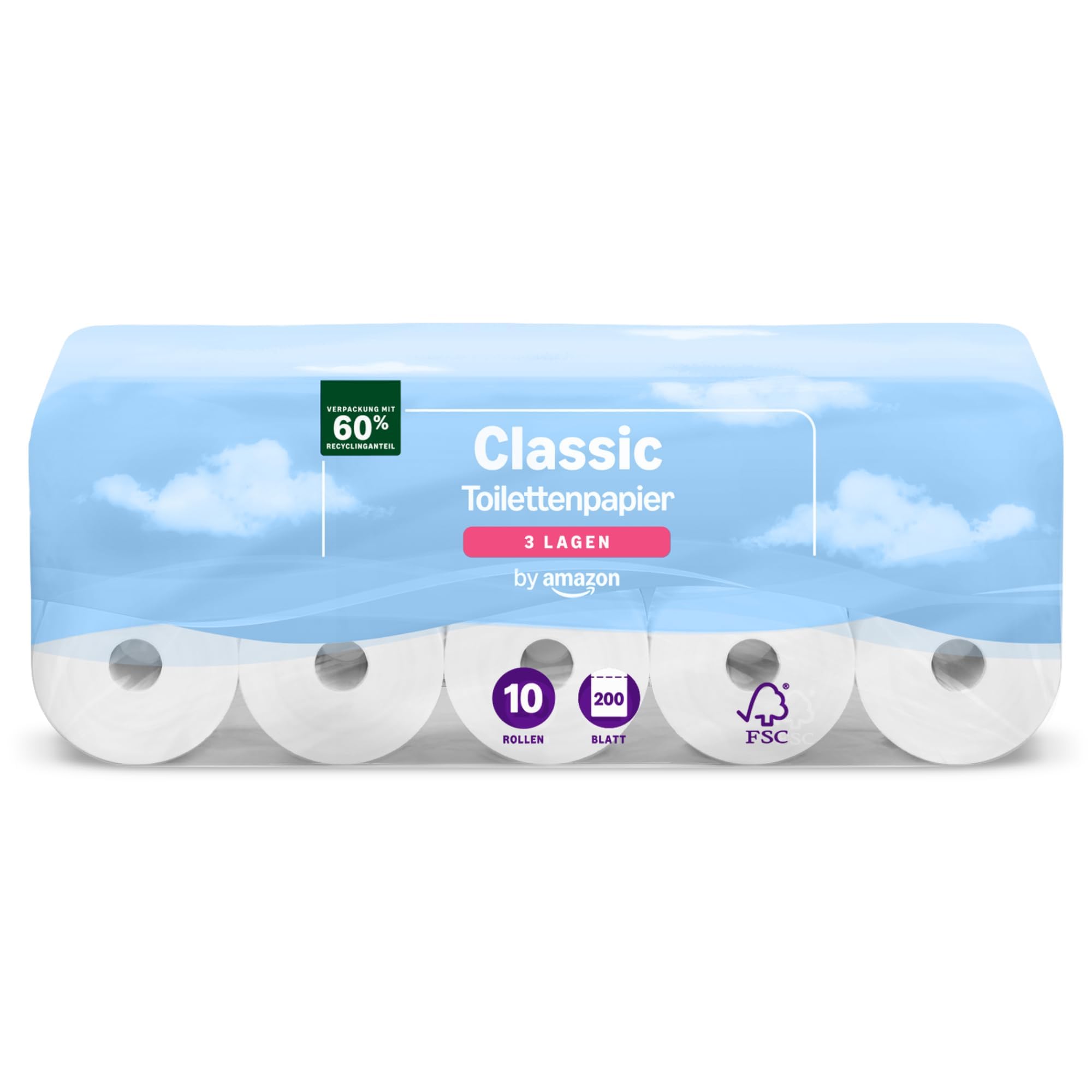 by Amazon Classic Toilet Paper 3 Ply 10 Rolls (10 Rolls, 1 Pack) 200 Sheets Per 