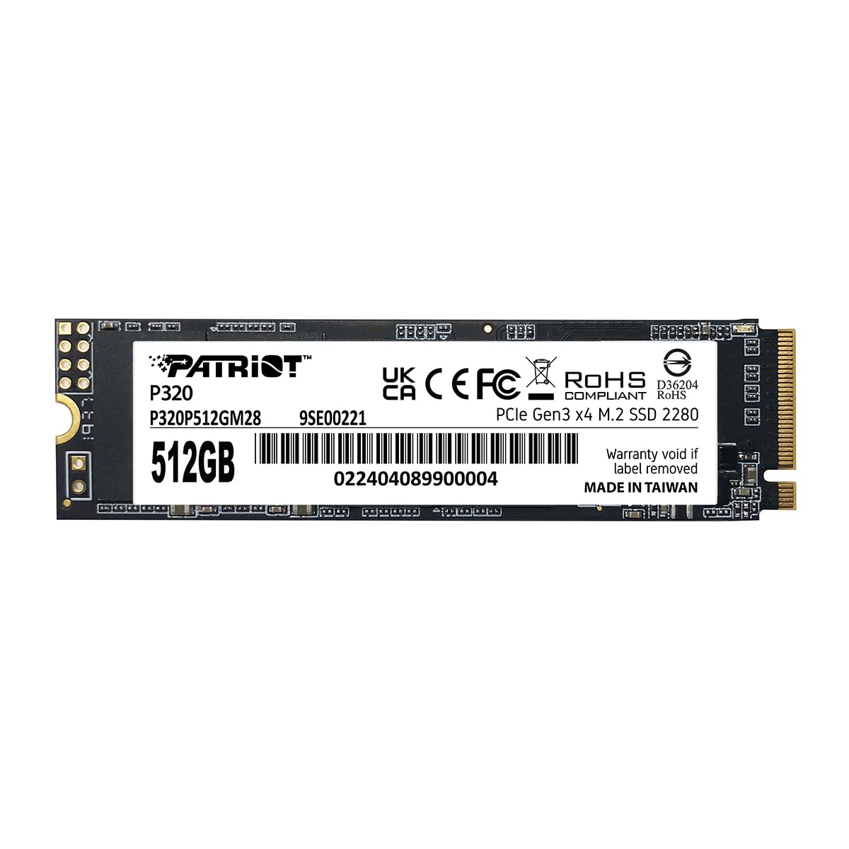 Patriot P320 512GB PCIe Gen 3x4 M.2 2280 SSD | Form factor: M.2 2280; Interface: