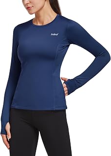 BALEAF Women's Thermal Fleece Tops Long Sleeve Running Athletic Shirt with Thumb Holes Zip Pocket for Cold Weather