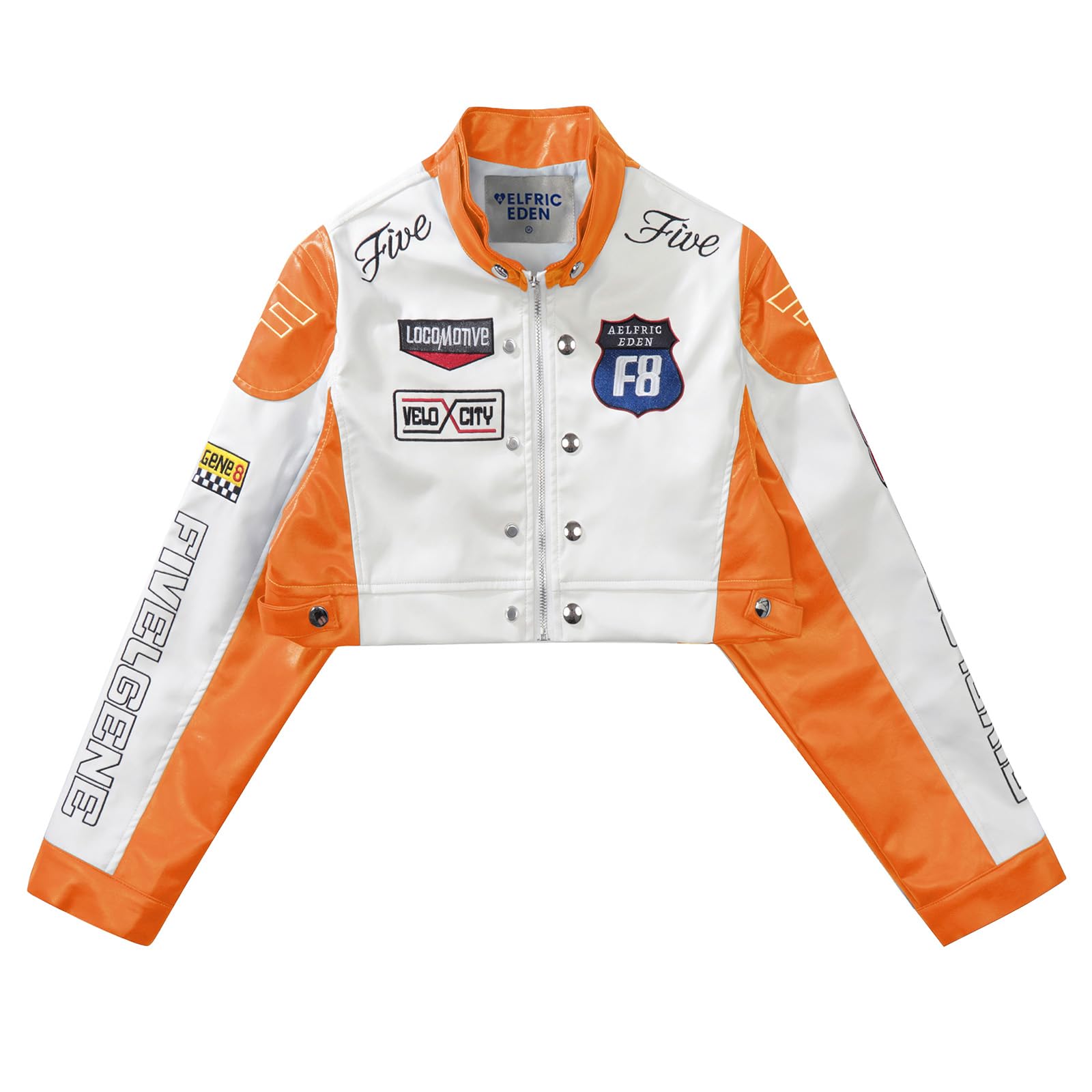 Aelfric Eden Cropped Leather Jacket Women PU Crop Moto Biker Racing Trendy Fashi