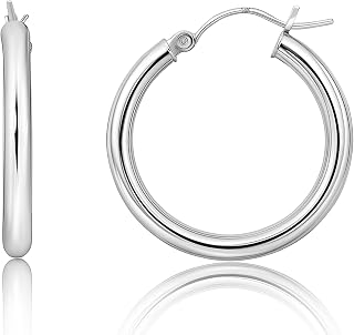 10K or 14K Gold 20MM to 30MM Tube Hoop Earrings for Women