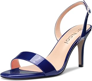 Aachcol Women's Stiletto Medium High Heel Sandals Lace Ankle Strap Round Slingback Open Toe Dress Shoes Office Wedding Party Painted 8 cm