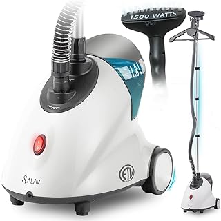 SALAV GS18-DJ Professional Standing Clothes Steamer w/Roll Wheels for Easy Movement, 1.8L Water Tank for 1 Hour Continuous Steaming, Adjustable Pole for Storage, Includes Descaler Packet, 1500 watts