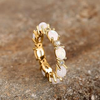 Female Finger Rings Oval Simulated Opal Daily Wear Statement Accessories
