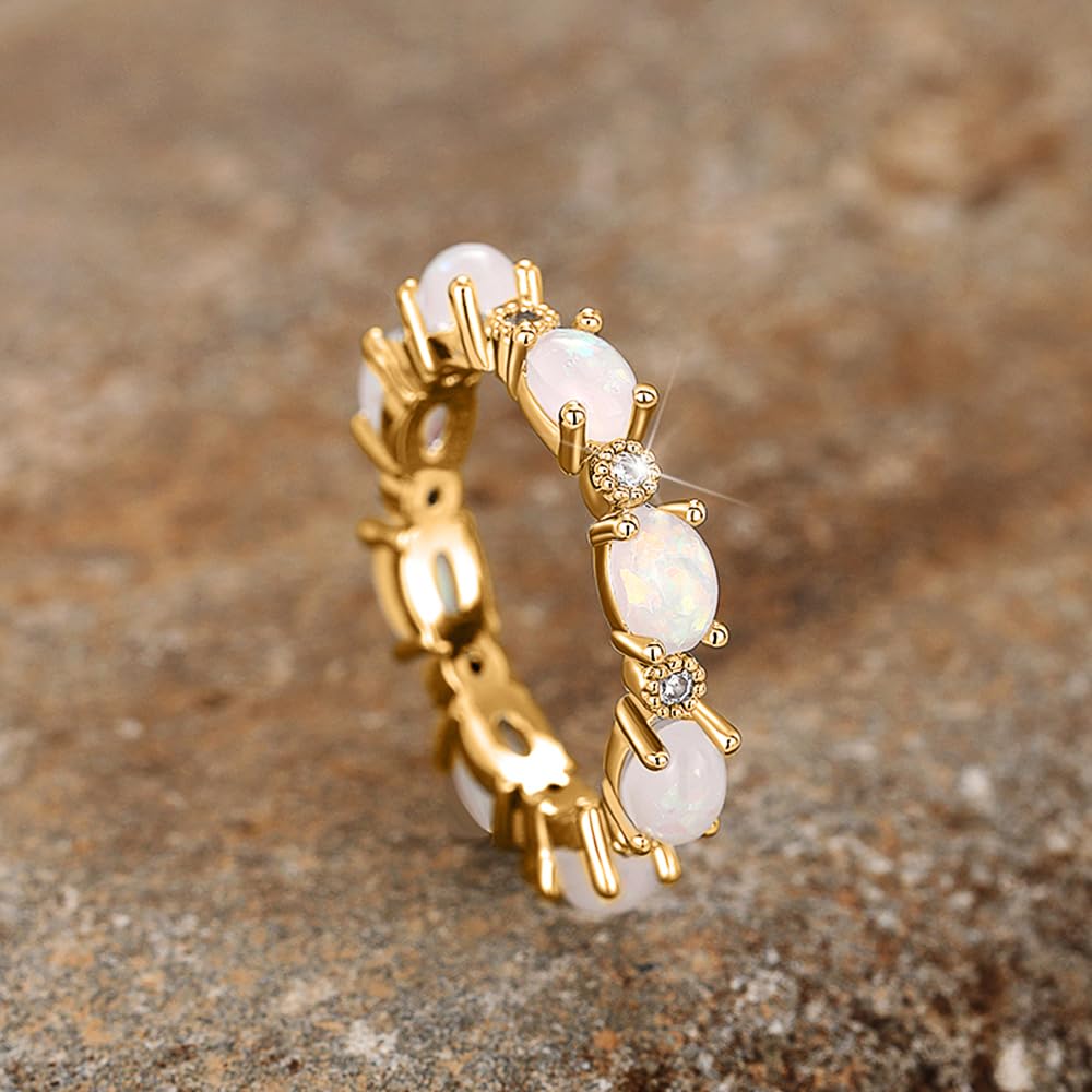 Female Finger Rings Oval Simulated Opal Daily Wear Statement Accessories