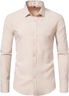 Dress Shirts for Men Stretch Slim Fit Long Sleeve Mens Dress Shirts Casual Business Muscle Fit Button Down Shirts