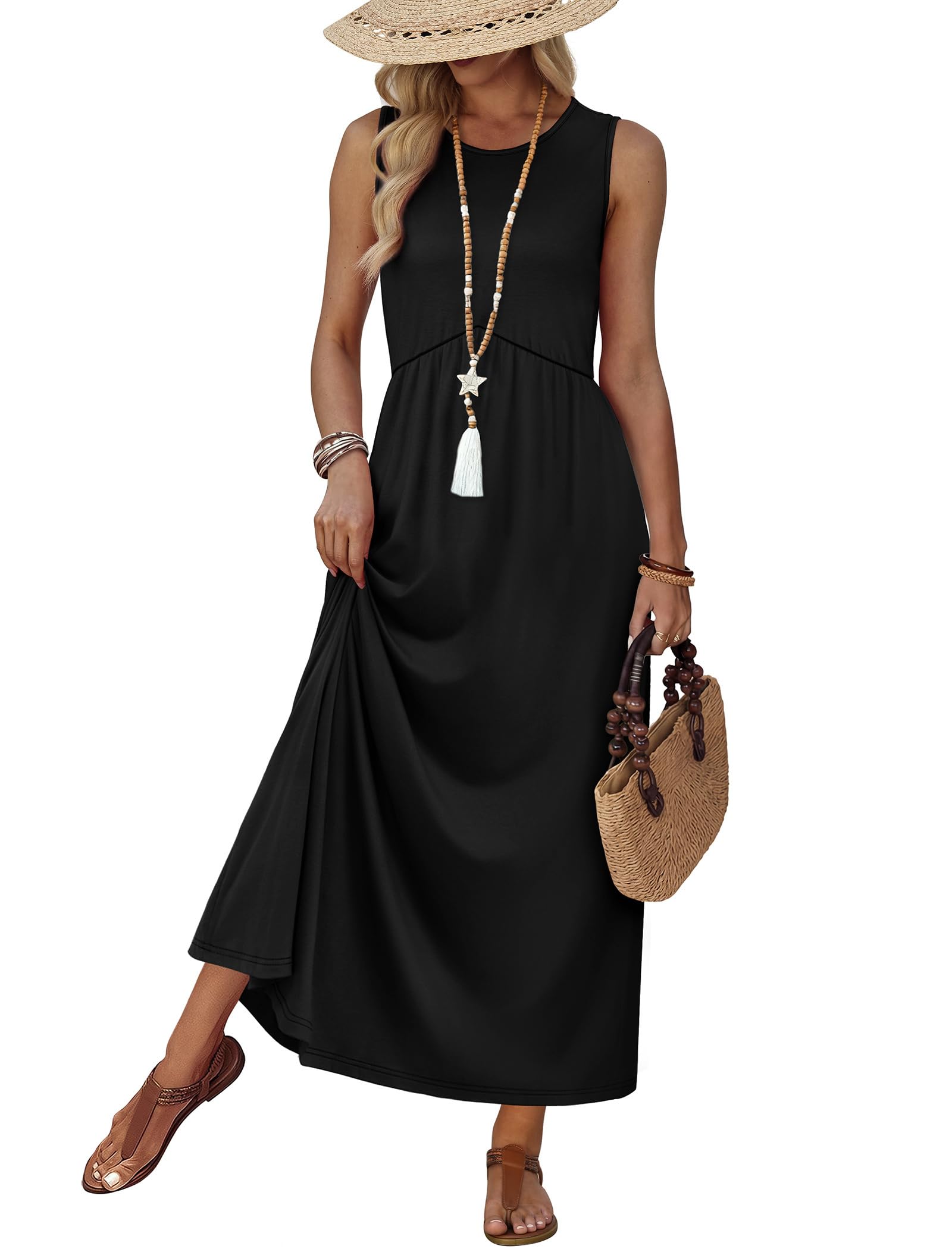 WIHOLL Summer Dresses Babydoll Maxi Dress Empire Waist Beach Vacation Sundresses