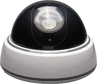 SABRE Fake Dome Security Camera, Flashing Red Light For Nighttime Visibility, Realistic Design Deters Intruders, Battery Operated, No Wiring Required, Fake Dummy Camera, White