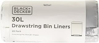 BLACK+DECKER 60929 30L Bin Liners with Ribbon, Pack of 20, White, 30L Bin Liner