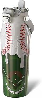 Frost Buddy 24oz Insulated Water Bottle - Straw & Chug Lid - Leak-Proof | Baseball Lifestyle Water Bottle Kids, Ice Cream Drip Baseball Water Bottle