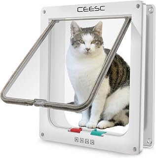 CEESC X-Large Cat Door for Pets up to 25 lbs, Weatherproof, White | Outer 11"x9.8", 4-Way Lock, for Exterior/Interior, ABS Material, Adjustable tunnel, Pet Door for Cats & Dogs