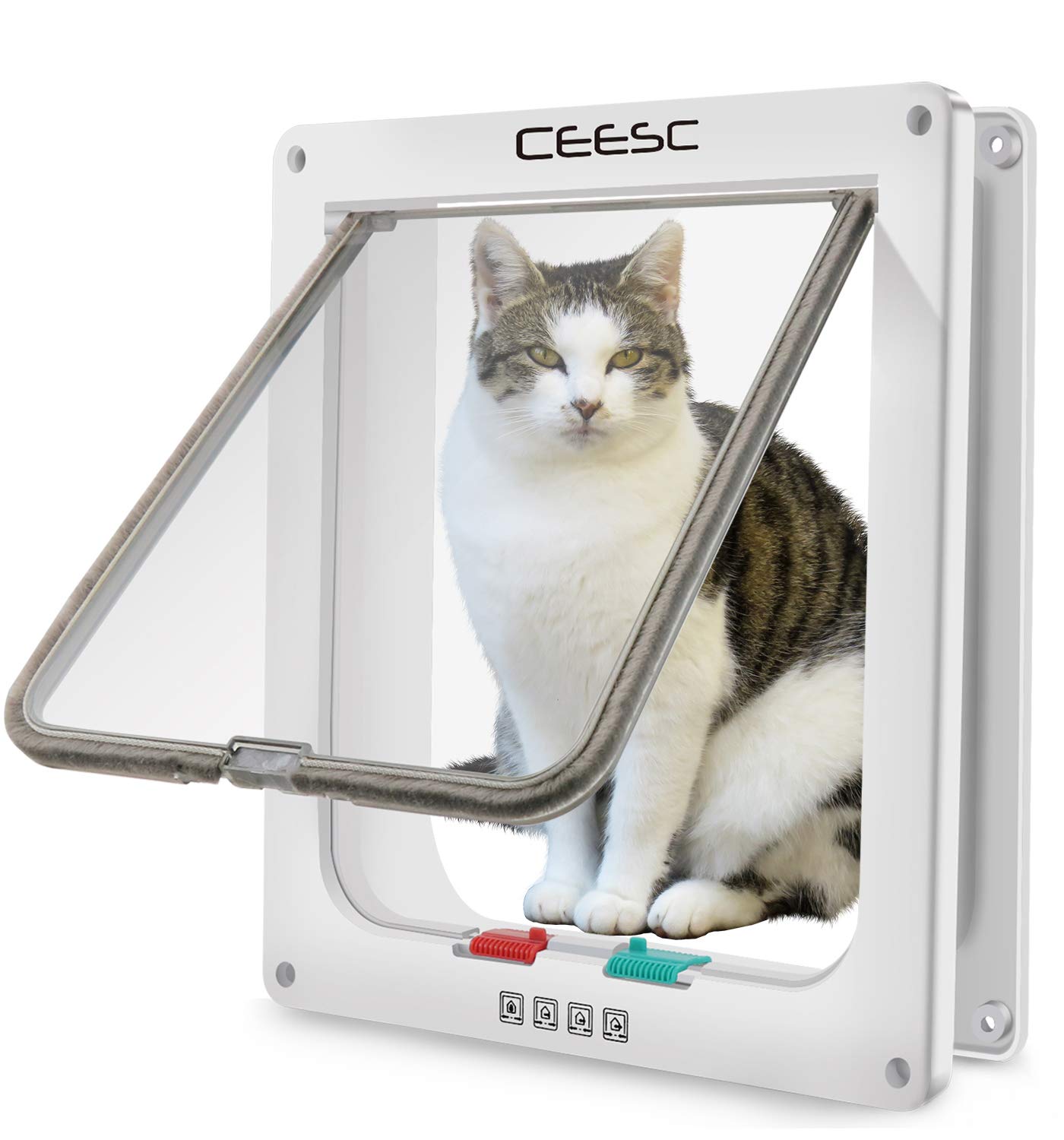 CEESC X-Large Cat Door for Pets up to 25 lbs, Weatherproof, White | Outer 11"x9.