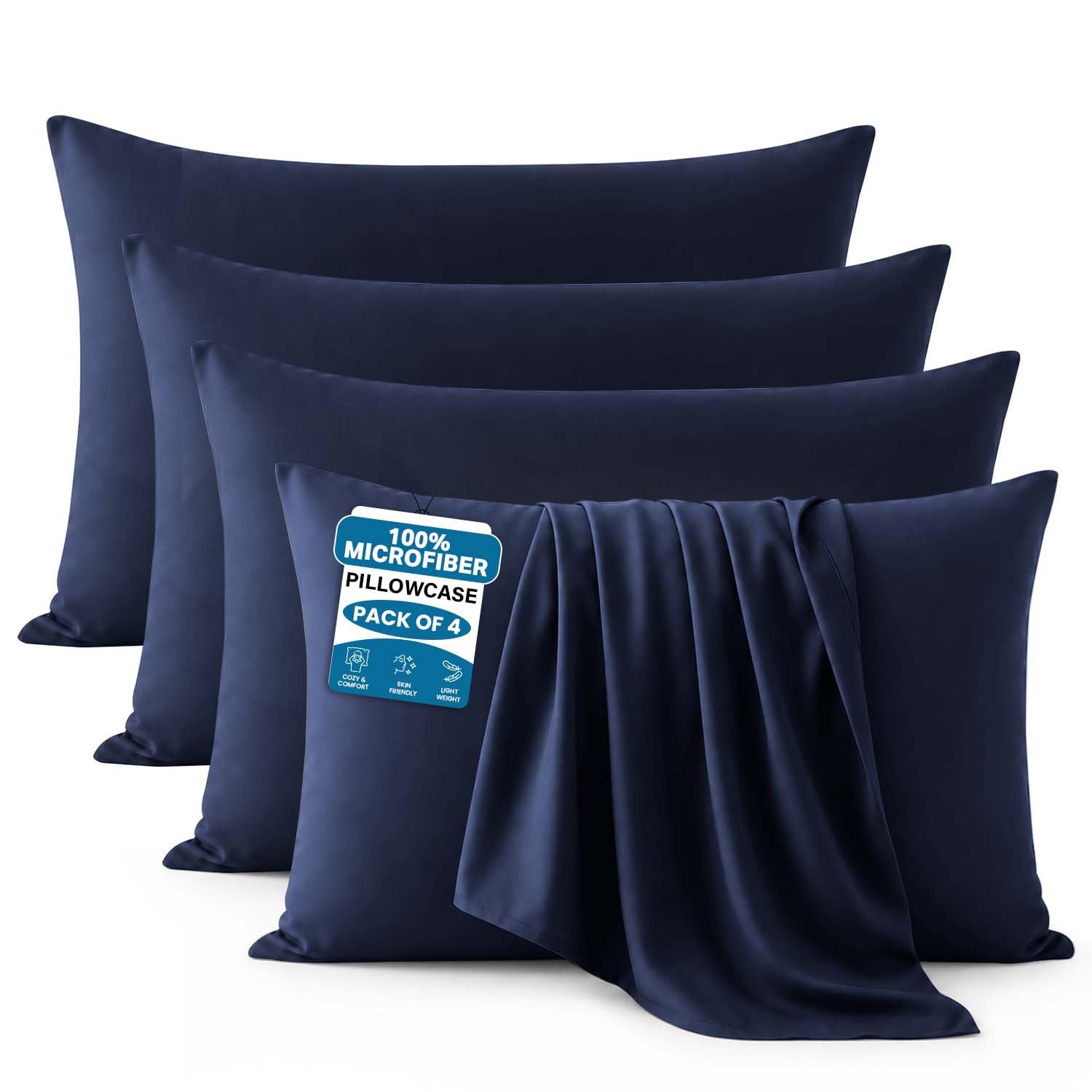 Moonlight Bedding Navy Pillow Cases 4 Pack Standard (50 x 75cm) Microfibre