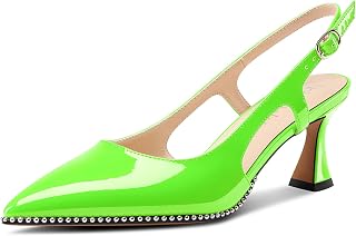NobleOnly Women's Closed Toe Medium Kittens Heel Slingback Pumps Buckle Dress Casual Slip-on Shoes 6.5 cm Heels