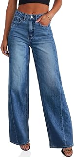 Cicy Bell Jeans da donna a gamba larga a vita alta boyfriends pantaloni larghi elasticizzati in denim con tasche