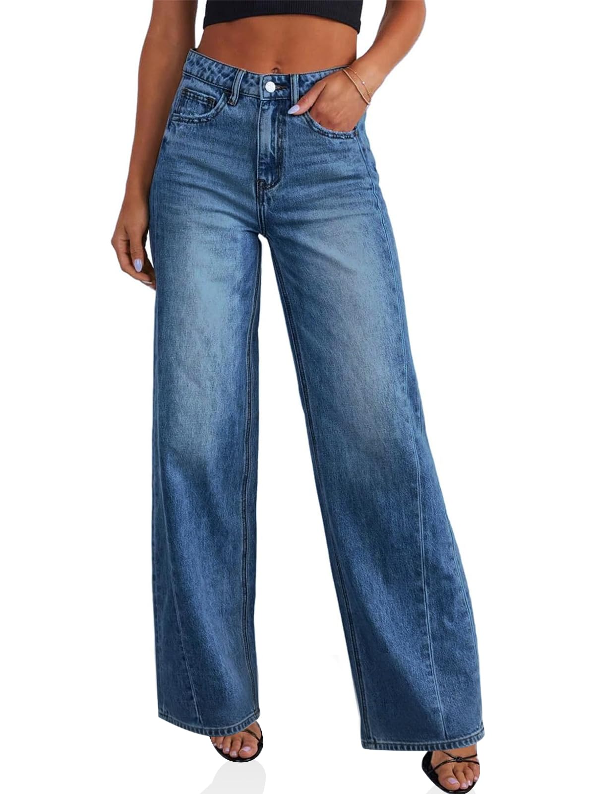 Cicy Bell Jeans da donna a gamba larga a vita alta boyfriends pantaloni larghi e