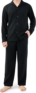 DAVID ARCHY Mens Pajamas Set Soft Cotton Notched Collar Pajamas for Men Long Sleeve Mens Sleepwear with Pockets & Front Fly
