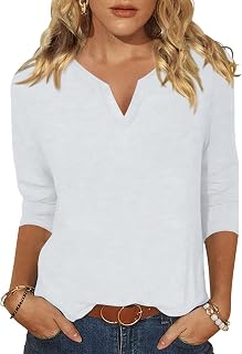 EADINVE Womens V Neck 3/4 Sleeve T-Shirts Solid Color Casual Basic Tops Summer 2024 Tees Blouses Loose Fit Pullover 2024