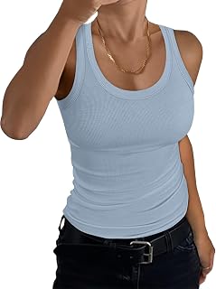 EADINVE Women Racerback Ribbed Scoop Neck Tank Tops Summer Sleeveless Shirt