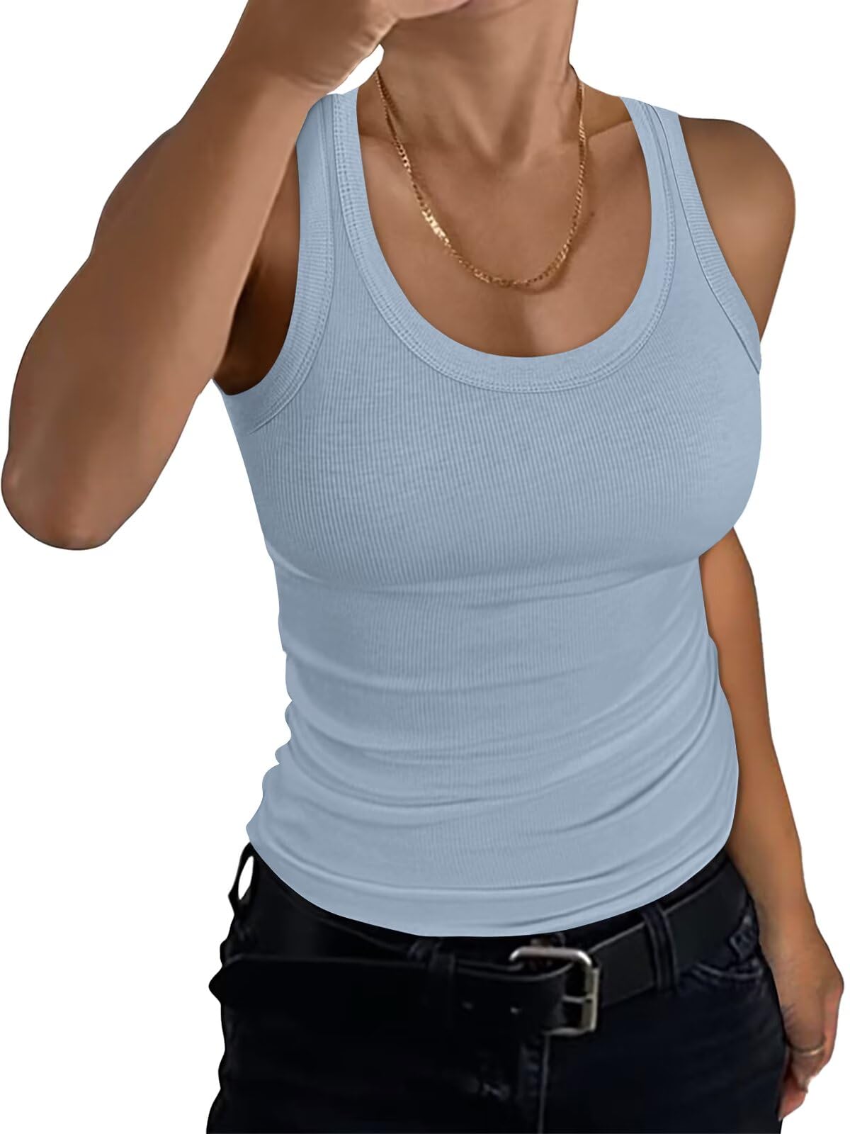 EADINVE Women Racerback Ribbed Scoop Neck Tank Tops Summer Sleeveless Shirt