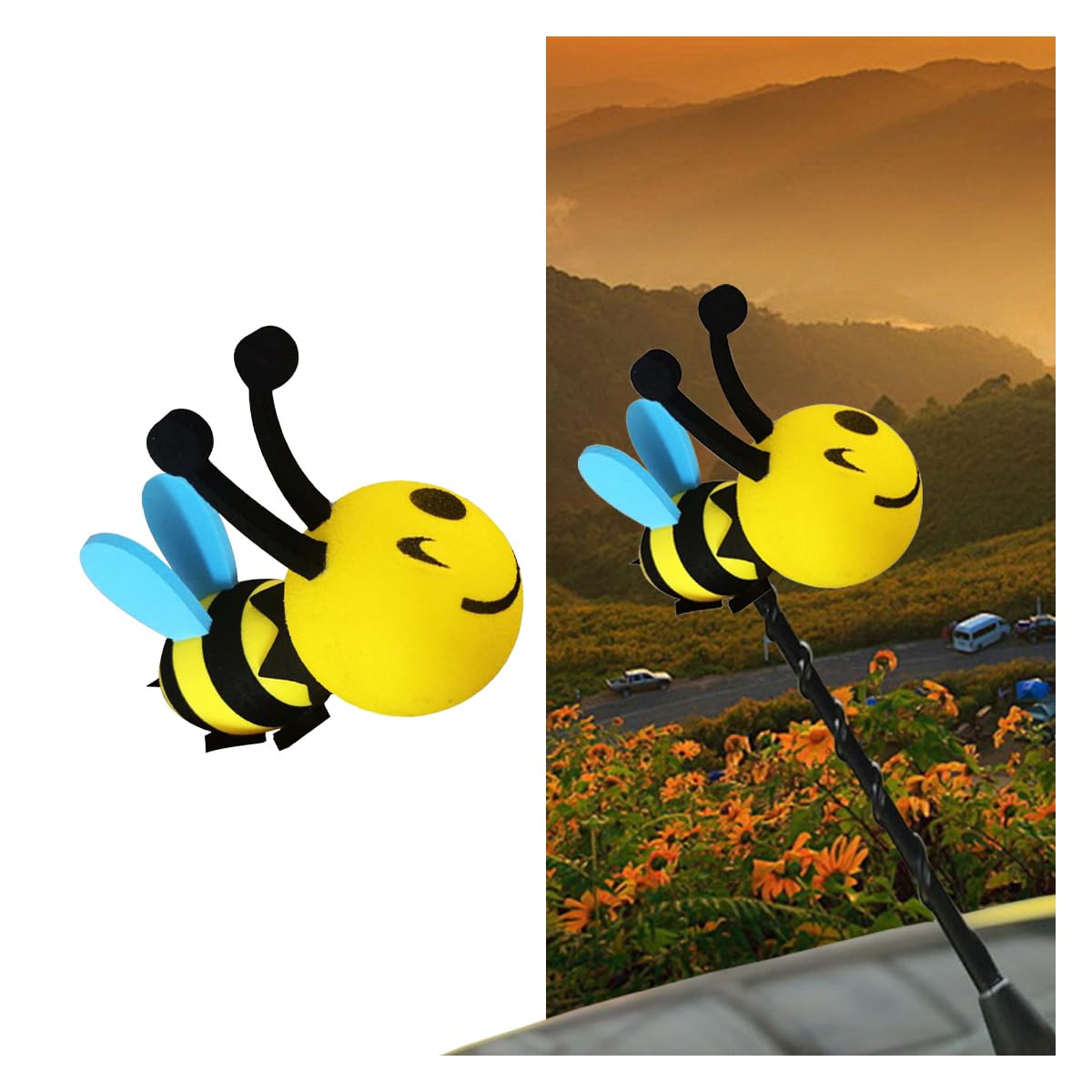 KITUREK Happy Bee Car Antenna Topper, Cute Automotive Antenna Ball,Blue | Easy t